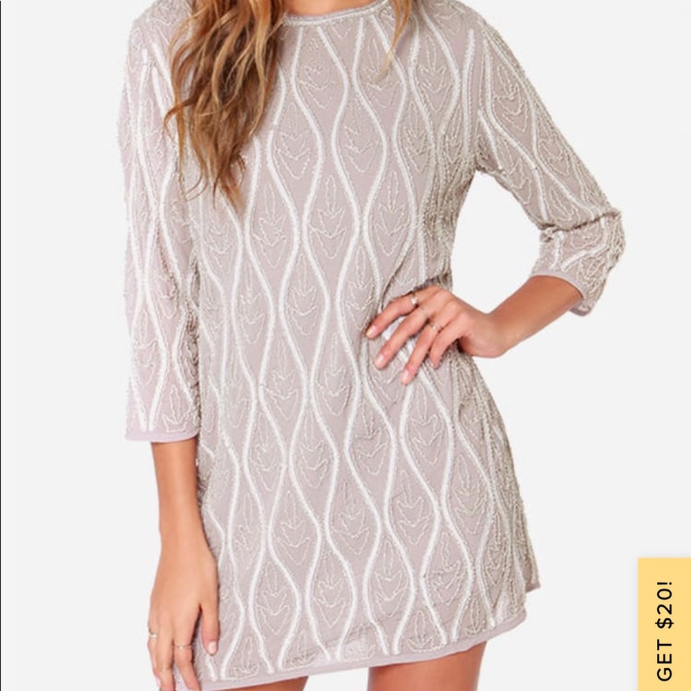 LuLu’s Electric Waves Taupe & Ivory Sequin Dress